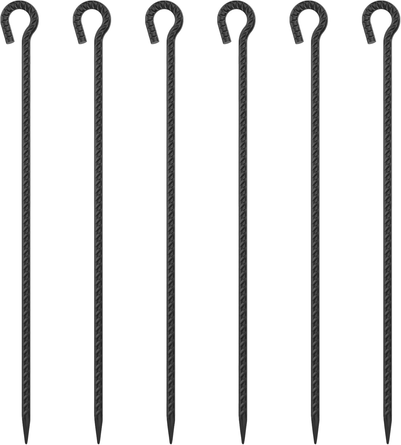 30 Inch Rebar Stakes Heavy Duty 6 Pack Tent Stakes with Loop 1/2 Inch Diameter Tarp Pegs Tree Stakes and Supports Ground Anchors Garden Rope Fence Stakes for Outdoor Camping and Yard, Black