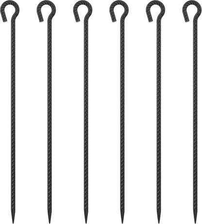 30 Inch Rebar Stakes Heavy Duty 6 Pack Tent Stakes with Loop 1/2 Inch Diameter Tarp Pegs Tree Stakes and Supports Ground Anchors Garden Rope Fence Stakes for Outdoor Camping and Yard, Black