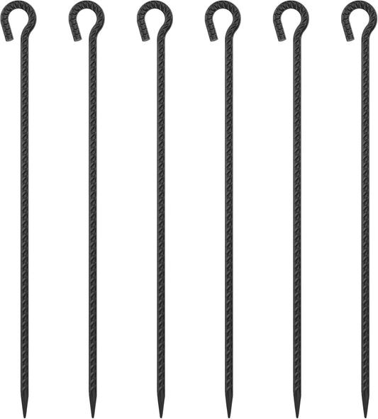 30 Inch Rebar Stakes Heavy Duty 6 Pack Tent Stakes with Loop 1/2 Inch Diameter Tarp Pegs Tree Stakes and Supports Ground Anchors Garden Rope Fence Stakes for Outdoor Camping and Yard, Black