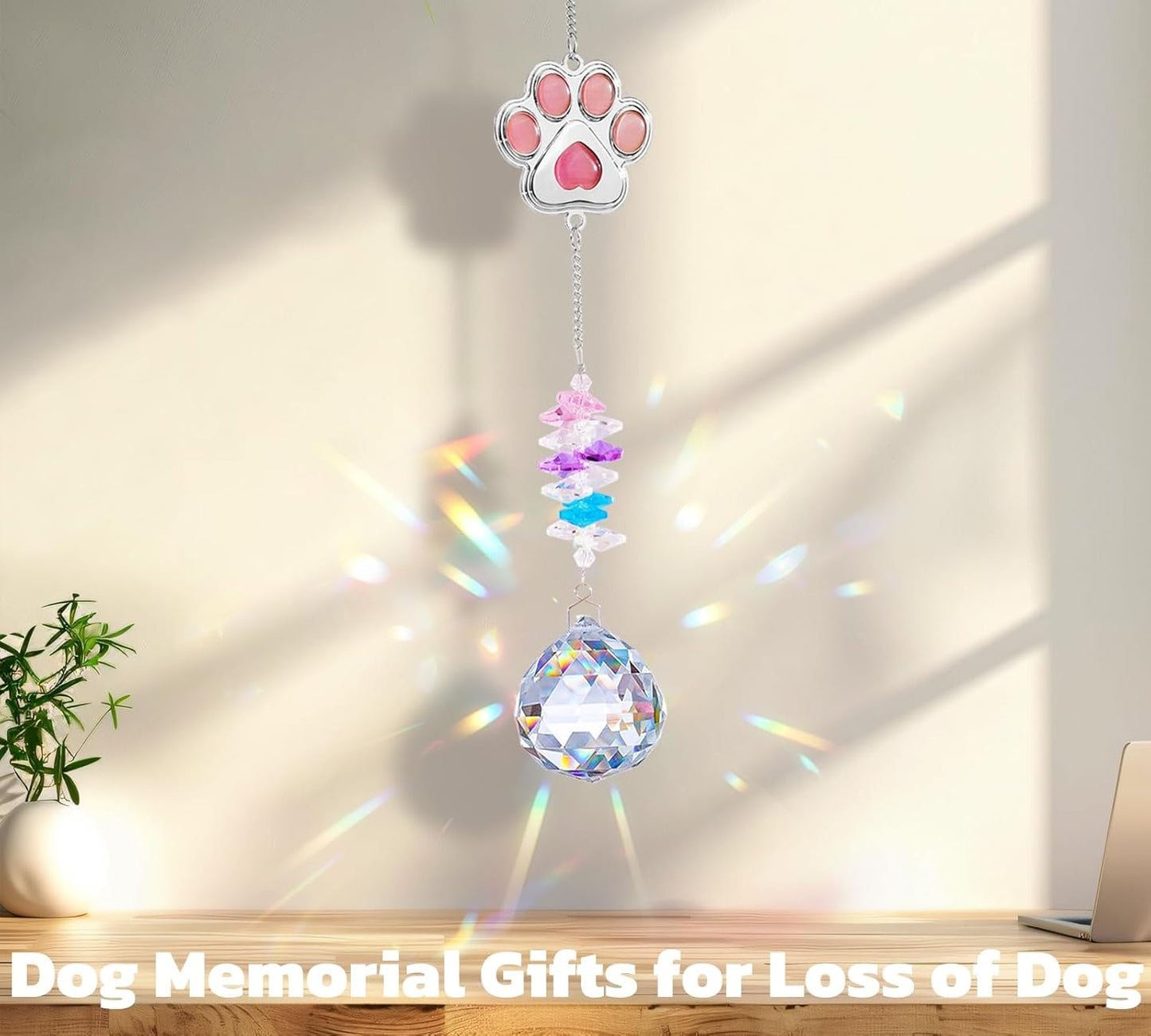 Dog Memorial Gifts for Loss of Dog - Loss of Dogs Sympathy Gift - Pet Memorial Crystal Decor Suncatcher - Thoughtful Dogs Remembrance Bereavement Gift (Pink Round Crystal Suncatcher)
