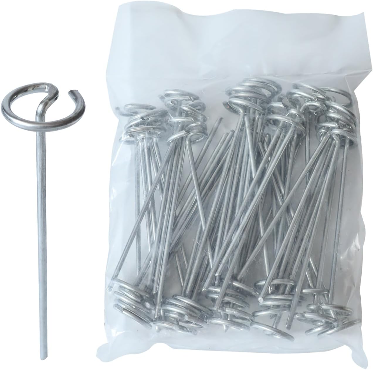 50 Pack 8 Gauge Galvanized Steel Landscape Pins, 1.3 Inch Circle Top, 6 Inch Length Heavy Duty Garden Stakes with Chisel Point, Rust-Resistant