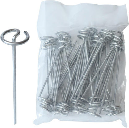 50 Pack 8 Gauge Galvanized Steel Landscape Pins, 1.3 Inch Circle Top, 6 Inch Length Heavy Duty Garden Stakes with Chisel Point, Rust-Resistant