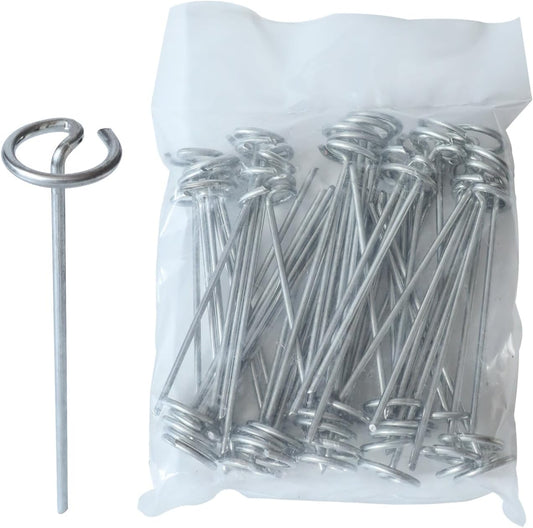 50 Pack 8 Gauge Galvanized Steel Landscape Pins, 1.3 Inch Circle Top, 6 Inch Length Heavy Duty Garden Stakes with Chisel Point, Rust-Resistant