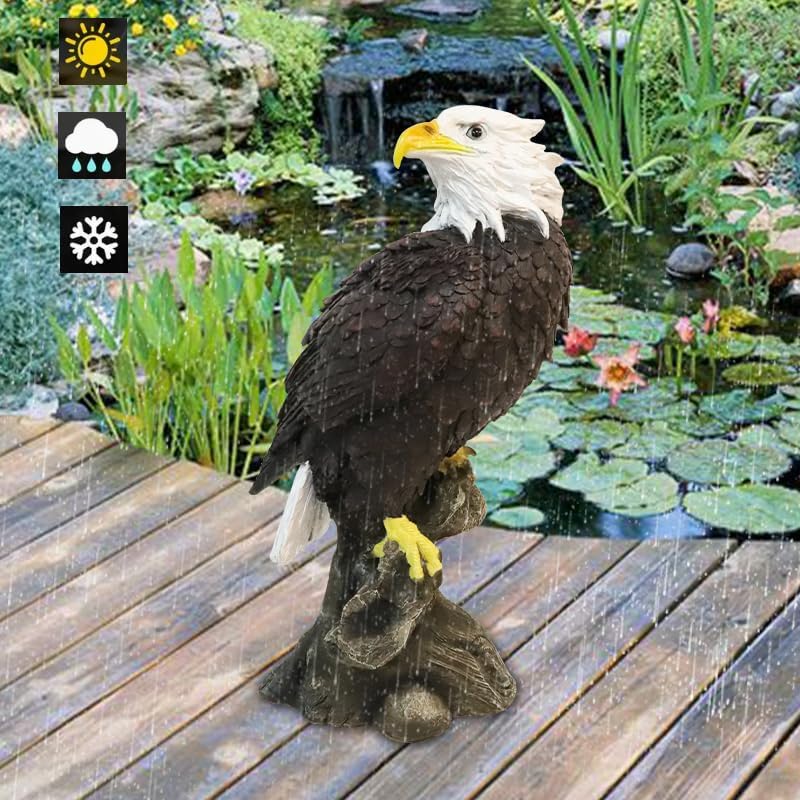Garden Decor Sculptures Statues Outdoor, Bald Eagle Statue Christmas Animal Decoration, Home Patio Decor Gardening Gifts for Porch,12.99Inch Tall