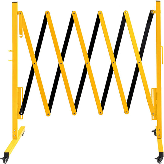 TECSPACE Industrial Expandable Metal Barricade, Expansion Size 8.2 FT, Yellow and Black, Durable Steel Safety Barricade with casters, Flexible Mobile Barrier Gate, Adjustable Traffic Fence