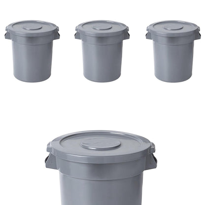 PRO&Family 20 Gallon Trash Can with Lid Round Ingredient Storage Containers Recycling Bin Kitchen Garbage Can Office Garbage Can Trash Barrel Plastic Barrel Yard Waste Bin Outdoor Trashcan (4, Gray)