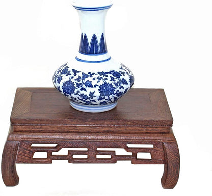 GOLDY&WENDY Vase Lamp Teapot Wooden Oriental Style Rectangular Base Rosewood Solid Wood Carving Display Stand