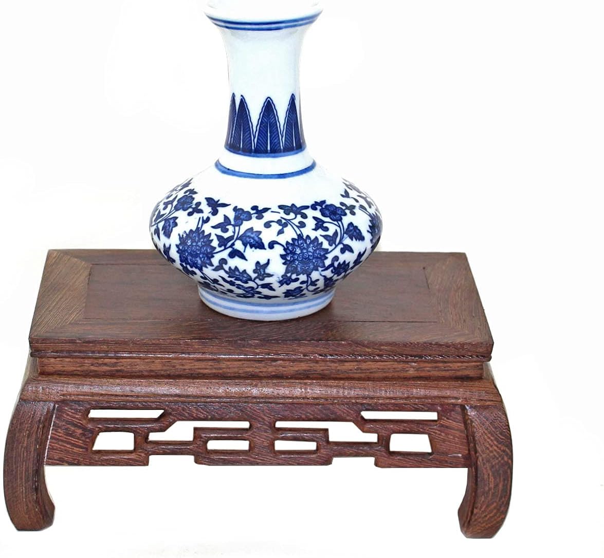 GOLDY&WENDY Rectangular Wooden Display Stand Solid Chicken Wing (Ji Chi) Wood Ornaments Base Flower Bonsai Pedestal Furniture Decoration