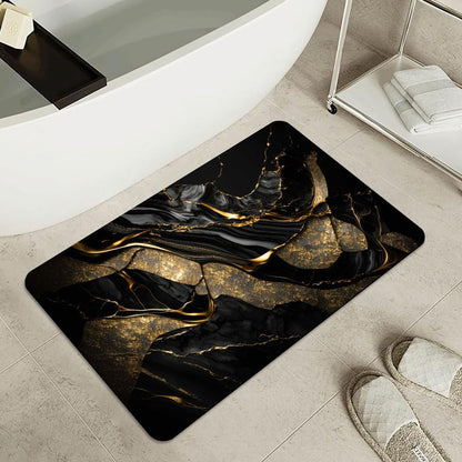 Bath Mat-Bathroom Rug，Black and Metallic Gold Marble-Absorbent Non Slip Quick Dry Stain Resistant Easy to Clean Care Shower Rug for Bathtub Shower Room 20×31Inch (50 * 80cm)