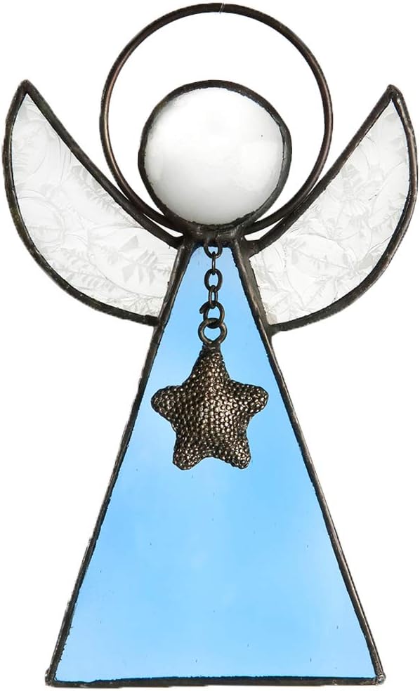 Angel Ornament Sun Catcher Blue Stained Glass Window Hanging Christmas Tree Decoration J Devlin ORN 215-3 (Pale Blue)