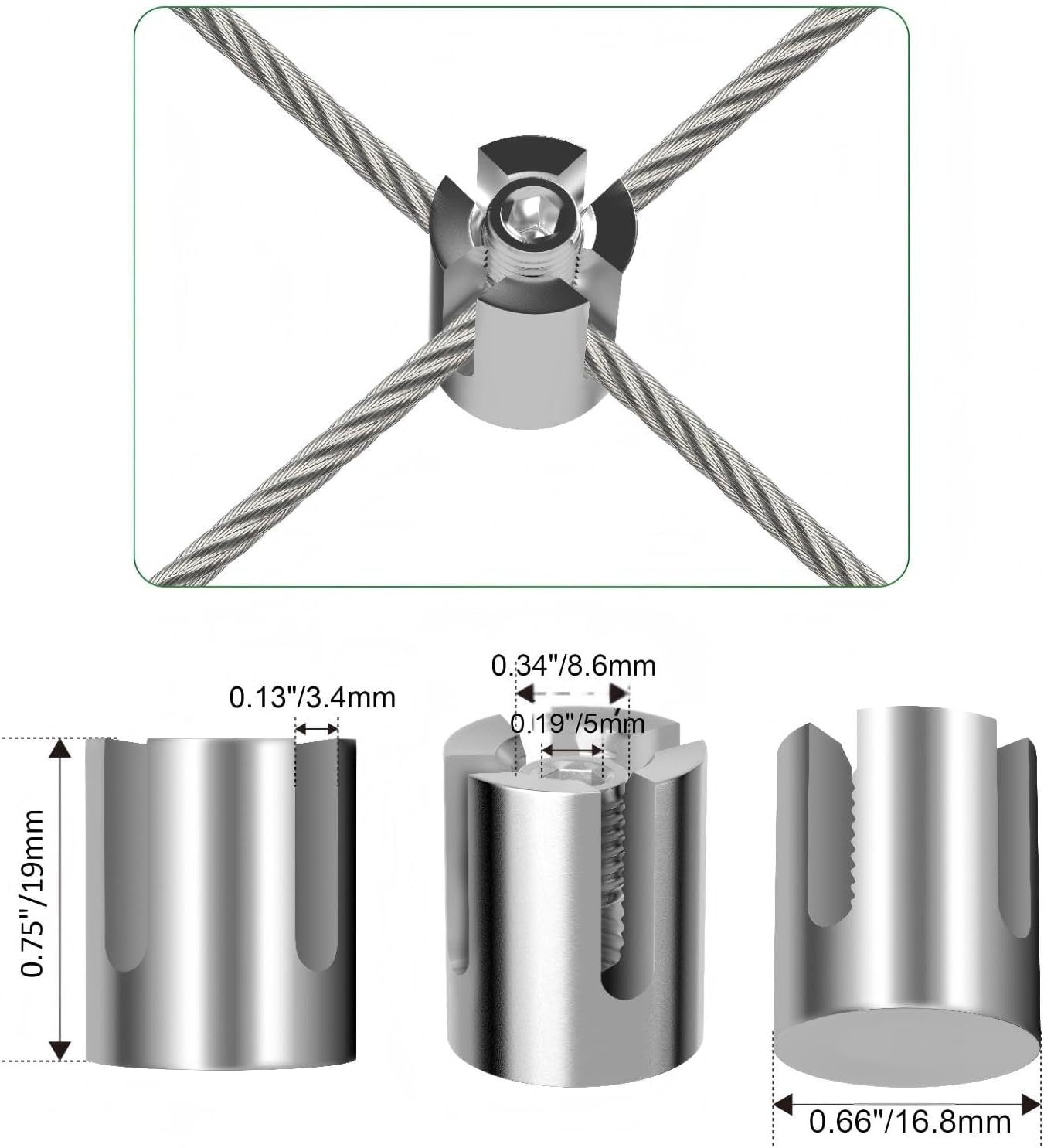 40 Pack Wall Trellis Wire Clamps & Cross Cable Clamps, T316 Stainless Steel Heavy Duty (0.66" OD) for 1/8" Rope, No Drilling Wire Trellis Kit for Outdoor Climbing Plants & Fence