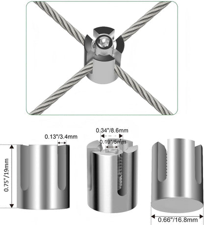 40 Pack Wall Trellis Wire Clamps & Cross Cable Clamps, T316 Stainless Steel Heavy Duty (0.66" OD) for 1/8" Rope, No Drilling Wire Trellis Kit for Outdoor Climbing Plants & Fence