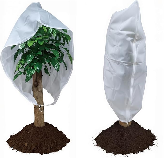 2-Pack Plant Covers Freeze Protection, Winter Frost Cloth with Zipper & Drawstring - 39.37''W x 47.24''H White Frost Blankets for Outdoor Garden Plants and Trees