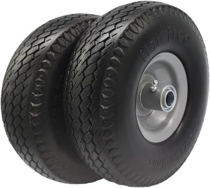 Flat Free 4.10/3.50-4 Tire with 3/4 & 5/8 Axle Bore, 3” Center Hub 10 inch Solid Tire Replacement for Hand Truck/Wagon/Garden Cart/Wheelbarrow/Dolly(Set of 2)