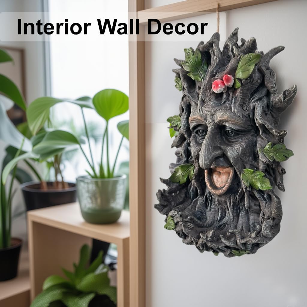Tree Face Sculpture, Funny Old Man Tree Hugger Statue, Creative Props & Unique Animal Feeder for Indoor & Outdoor Garden, 11.5" x 7.5" x 3.5"