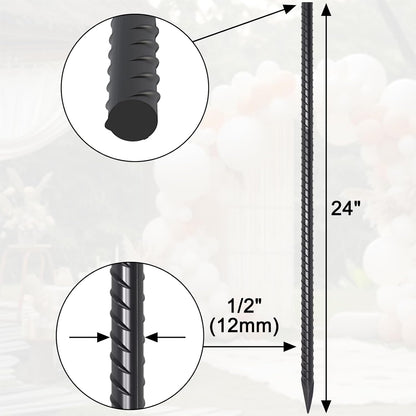 Rebar Stakes 24 Inch 40 Pack Straight Metal Stakes for Ground 1/2 Inch Diameter Landscape Timber Spikes with Chisel Point End for Plant Support, Concrete Form and Fence, Black