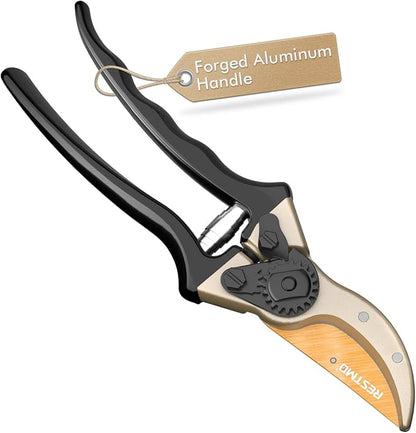 RESTMO 8.6" Professional Pruning Shears, Premium Titanium SKS5 Steel Blade for Long-Lasting Sharpness, Forged Aluminum Handles for Durability, Bypass Pruners for Gardening, Clippers & Scissor Tool