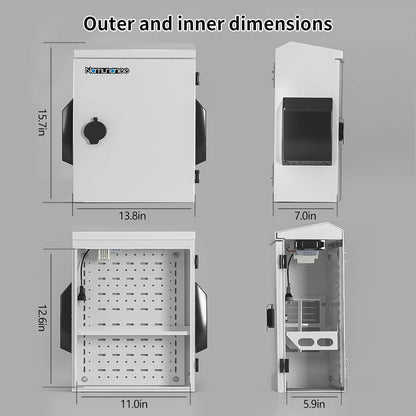 Outdoor Electrical Box with Thermostat and Fan, Cold-Rolled Steel Plate, Aluminum Alloy Back Beam, One-Piece Ventilation Design, IP65 Waterproof, Wall/Pole Mounted. (15.7" x 11.8" x 5.9")