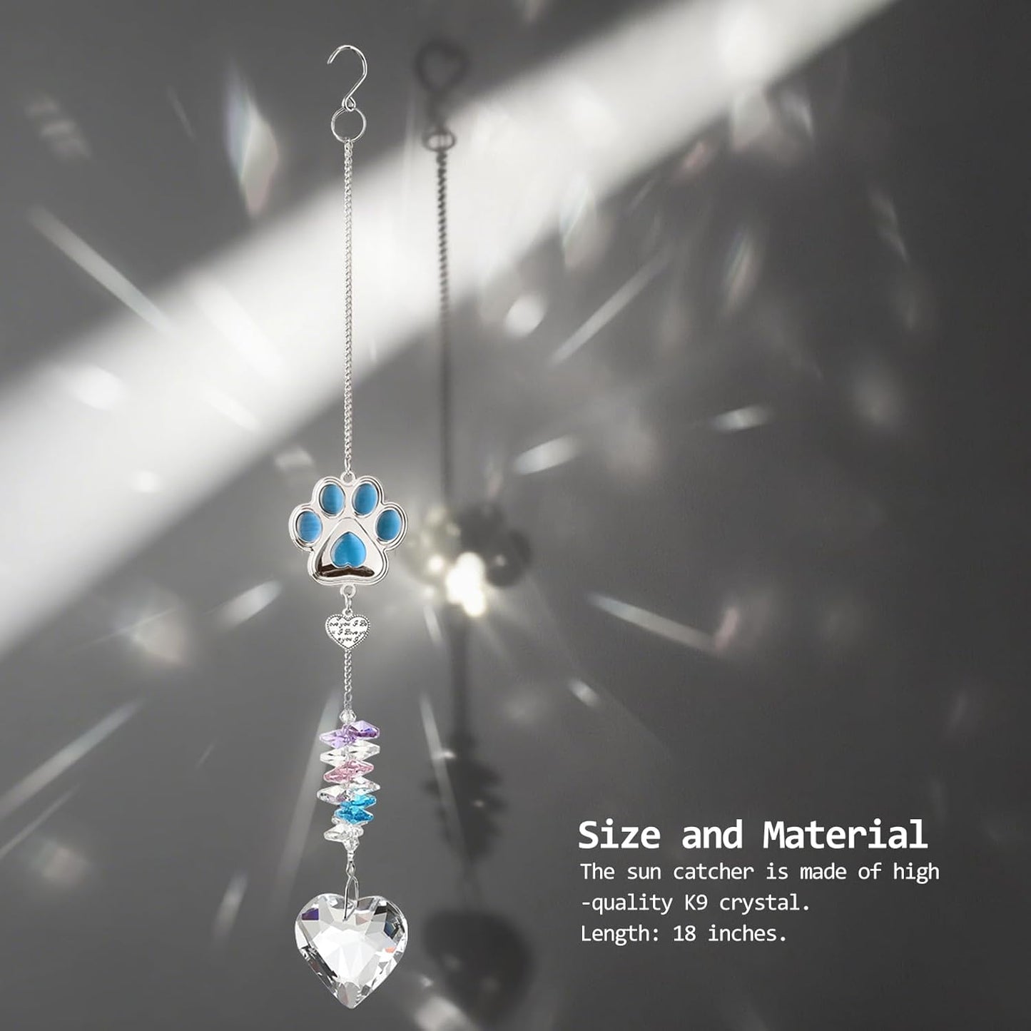 Dog Memorial Gifts for Loss of Dogs, Crystal Suncatcher & Bracelet Remenbrance Gift, Paw Print Sun Catcher Crystals Prisms Hanging Garden Decorations, Pet Sympathy Cat Bereavement Gifts (Blue)
