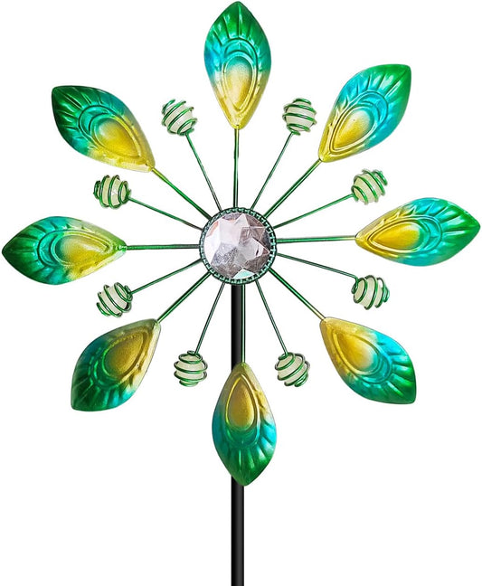 Metal Peacock Wind Spinner for Outdoor Garden Decor - 36 Inch Height Feather Wind Catcher with Stake, Lawn & Patio Art, Weather-Resistant Yar