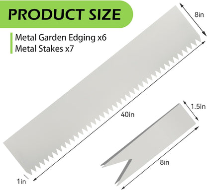 Landscape Edging Kit, Galvanized Steel Edging Landscape Lawn Edging Powder for Lawn Yard, Coated Bendable Metal Strips, No-Dig Hammer-in Edging Border w/Clips (8 INCH 6 PCS, White)