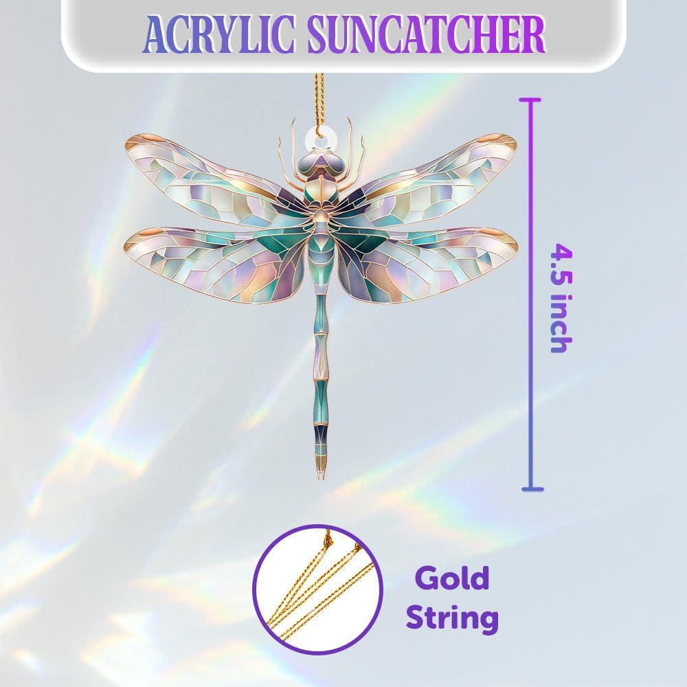 Dragonfly Ornament Stained Glass Style – Acrylic Window Hanging Suncatcher, Car Rearview Mirror Charm, Whimsical Holiday Christmas Tree Ornament, Unique Dragonfly Gifts for Women, Mom, Teacher(Sun-13)