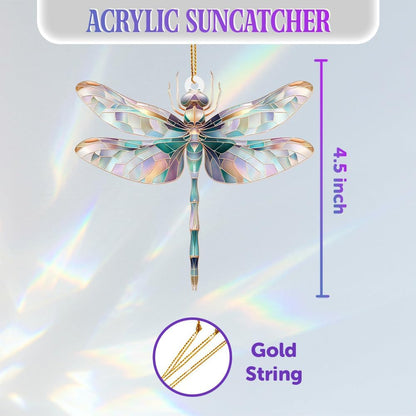 Dragonfly Ornament Stained Glass Style – Acrylic Window Hanging Suncatcher, Car Rearview Mirror Charm, Whimsical Holiday Christmas Tree Ornament, Unique Dragonfly Gifts for Women, Mom, Teacher(Sun-13)