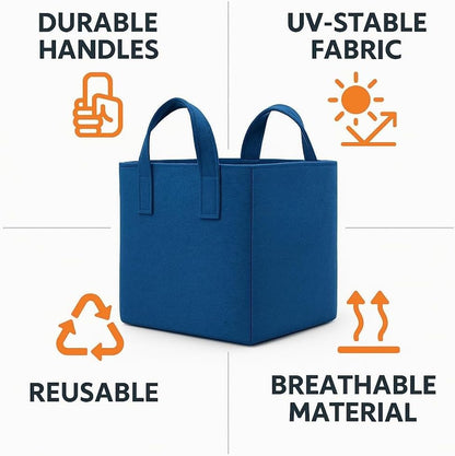 Square Geo Fabric Grow Bag 400 GSM Durable Breathable UV Resistant Reusable Plant Container for Herbs, Vegetables Flowers Space Saving Gardening Pack of 2 (Green, 15 inch) (Blue)