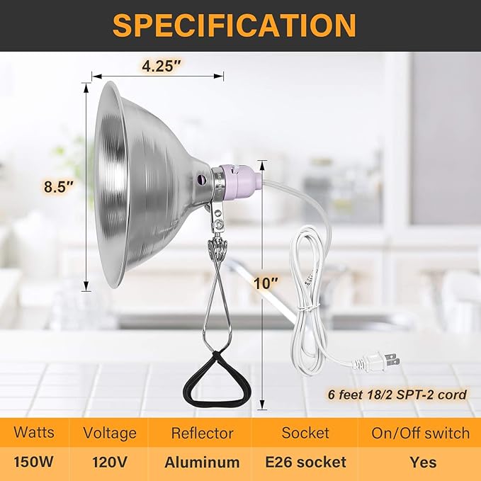 Simple Deluxe Clamp Lamp Light 150 Watt with 8.5 Inch Aluminum Reflector (no Bulb Included), 6 Feet Cord, 2 Pack, White