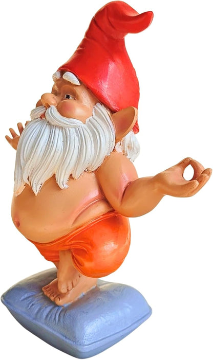 Zen Yoga Gnome Statue – Handcrafted Resin Meditation Gnome on Pillow, Tree Pose, Relaxed Expression – Weatherproof Indoor Outdoor Garden Decor, Unique Gift for Yoga & Meditation Lovers