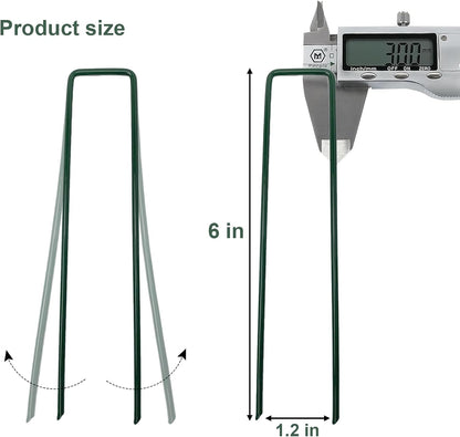 15Pcs Metal Garden Landscape Stakes 6 Inch Landscape Staples,Green Baked Enamel U Stakes for Ground for Weed Barrier,Outdoor Decoration,Tarps,Irrigation Pipes Fixed