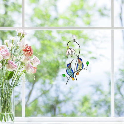 Hummingbird Suncatcher for Window, Chickadee Stained Glass Window Hangings Sun Catcher for Outdoor Garden Decor A Lovely Present for Your Family(Size:3.94x2.64inch)