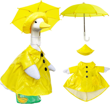 Waterproof Goose Raincoat Outfit with Umbrella for 23 inch Porch Statues, Autumn Garden Decor & Windproof Yard Sculptures