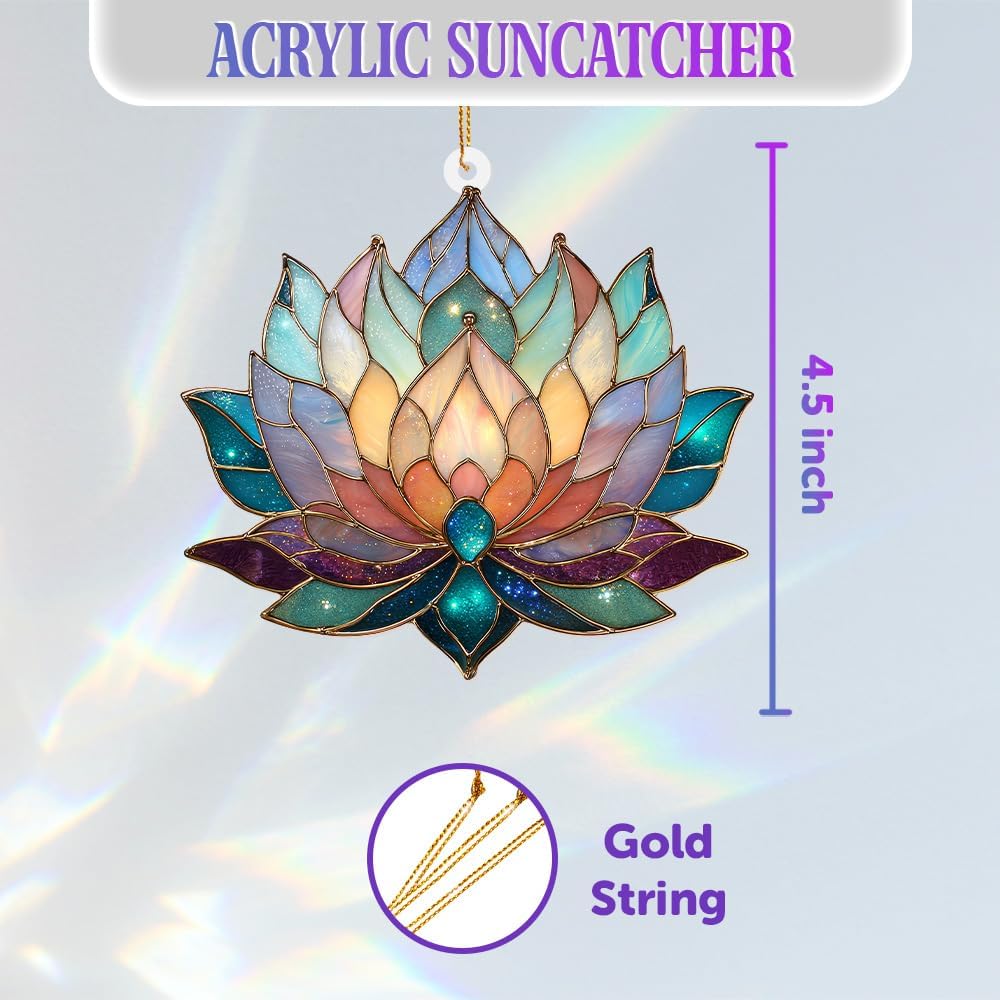 Lotus Stained Glass Acrylic Ornament – Colorful Lotus Flower Suncatcher for Windows, Christmas 2025 Ornament, Holiday & Spiritual Home Décor, Unique Handmade Gift(Sun-24)