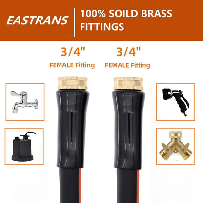 EASTRANS Female to Female Garden Hose 3 ft x 5/8", Heavy Duty Short Water Hose with 3/4" Solid Brass Connector, Flexible, Lightweight, Black & Orange