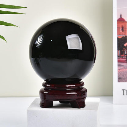 Black Obsidian Crystal Ball with Stand Large Healing Crystals Sphere for Meditation, Divination, Witchcraft 90-100mm/3.5-3.9"