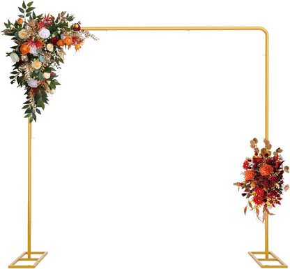 Wedding Square Backdrop Stand,Wedding Arches for Ceremony Square Metal Balloon Arch Stand Garden Arbor Frame for Wedding Birthday Party Baby Background Decoration,8.2FTx8.2FT Gold