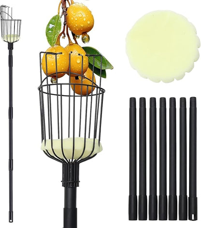 Fruit Picker Pole with Basket - 10.7FT(329CM) Adjustable Tree Gardening Supplies with Stainless Steel Handle Apple Picker Fruit Grabber Reach Tool for Mango Pear Orange Avocados Fruit Picking, Black