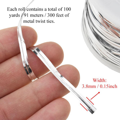 HAHIYO 100Yards/300Feet/91M Silver Metal Twist Ties Bread Candy Coffee Bag Ties Plant Garden Twist Ties for Cellophane Treat Bag Gift Wraping Bag Plastic Bag Halloween Party Cake Present Art Craft