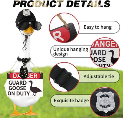 8 Pcs Porch Goose Accessories Porch Goose Sign Goose Police Hat Eyeglasses Ties Danger Guard Goose on Duty Warning Sign Goose Outfits Decor for Yard Porch Lawn