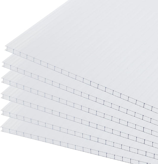 BPS 6Pcs 62'' (W) x 38'' (L) x 0.2'' Polycarbonate Panels, Waterproof UV Protected Reinforced Sheets, Outdoor Greenhouse and Gazebo Covering, Twin-Wall Clear Sheets