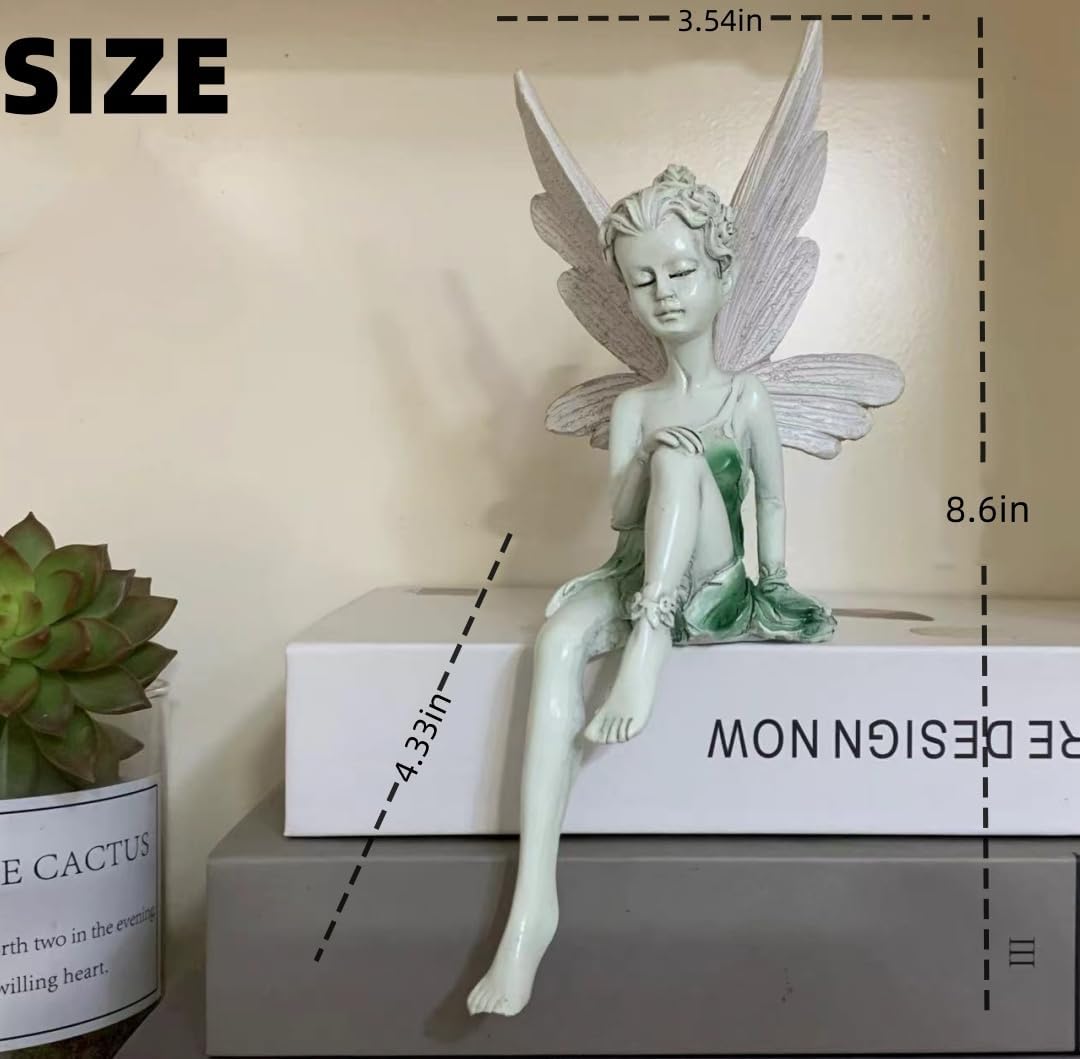 Fairy Garden Figurines Outdoor,Sitting Fairy Statues,Resin Garden Sculptures & Statues,Angel Figurines for Outside(White)