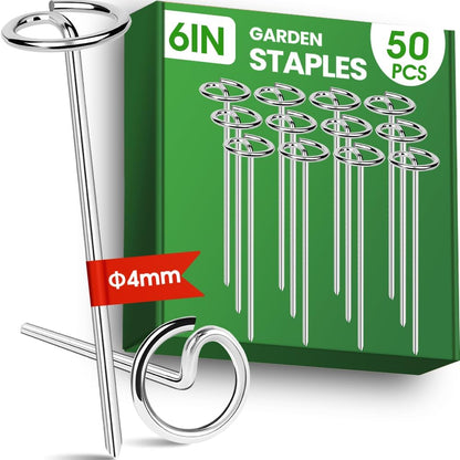 50pcs Landscape Fabric Pins, Bold 8 Gauge Galvanized Steel Garden Staples, Landscape Fabric Staples Tent Stakes Yard Stakes for Decoration Weed Barrier (50 X 6in)
