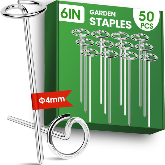 50pcs Landscape Fabric Pins, Bold 8 Gauge Galvanized Steel Garden Staples, Landscape Fabric Staples