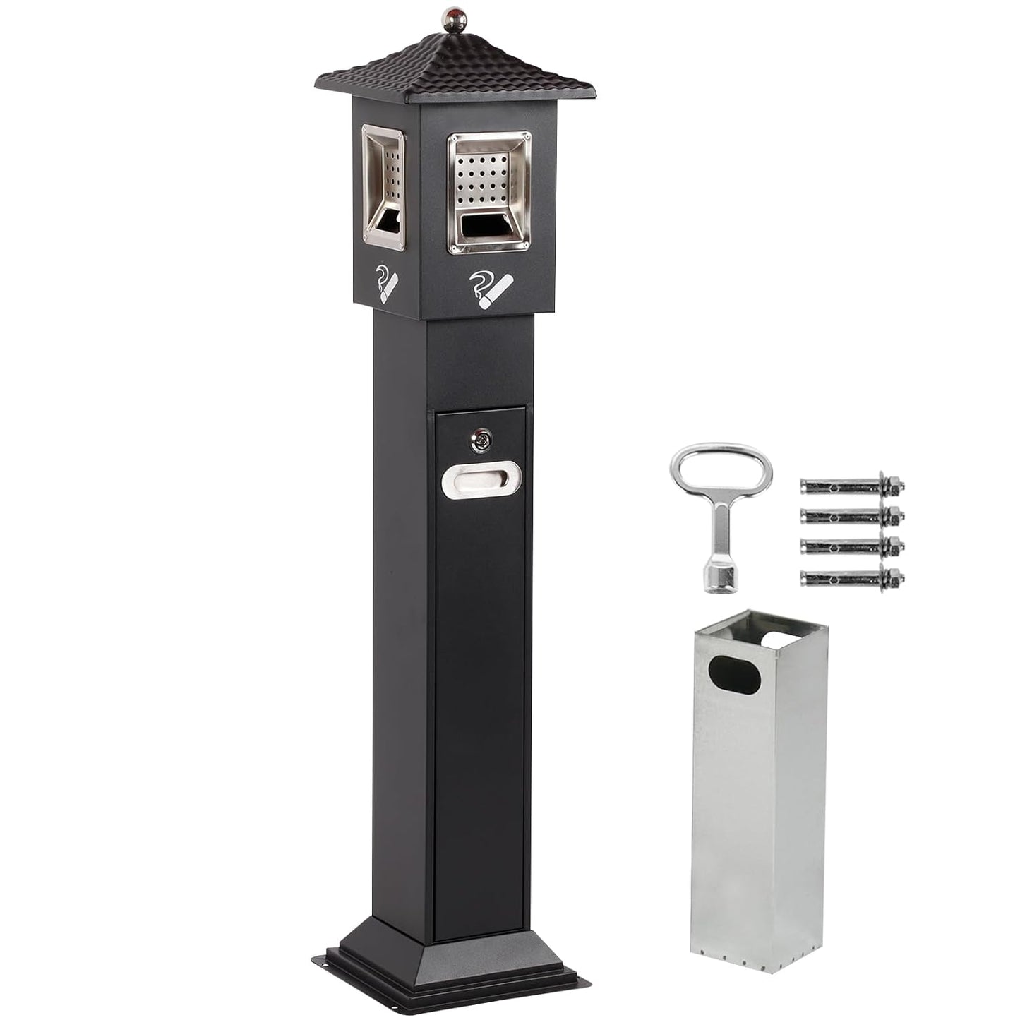 120cm Standing Waste Containers Trash Cans, Rubbish Bin Indoor Outdoor Stainless Steel Vertical Freestand Trash Bin with Key,Pub Hotel Restaurant Garden Standing Bin (A)