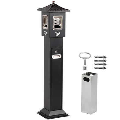 120cm Standing Waste Containers Trash Cans, Rubbish Bin Indoor Outdoor Stainless Steel Vertical Freestand Trash Bin with Key,Pub Hotel Restaurant Garden Standing Bin (A)