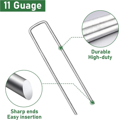 100 Pack Landscape Staples 6 Inches 11 Gauge Stakes, Galvanized Garden Stakes U-Shaped Pins and Landscaping Staples for Sod Anchoring Landscape Fabric Irrigation Tubing