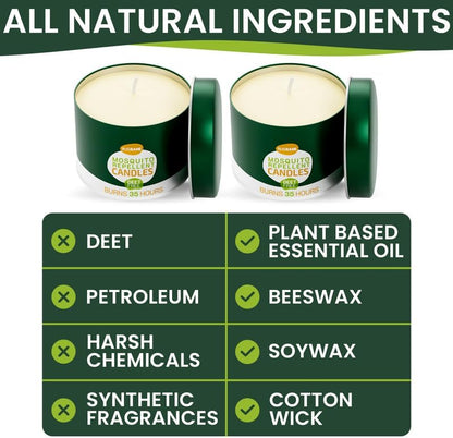2 Mosquito Candles for Outside. Citronella Candles Outdoor Large. DEET Free with 5 Natural Essential Oils. Insect Fly Bug Candle Repellent Outdoor. Mosquito Repellent Candle Indoor Home Patio Camping