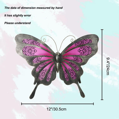 LIFFY Metal Butterfly Wall Art - 12" Glass Outdoor Wall Decor - Hanging Garden Decorations Outside - Metal Wall Art for Yard Fence Patio