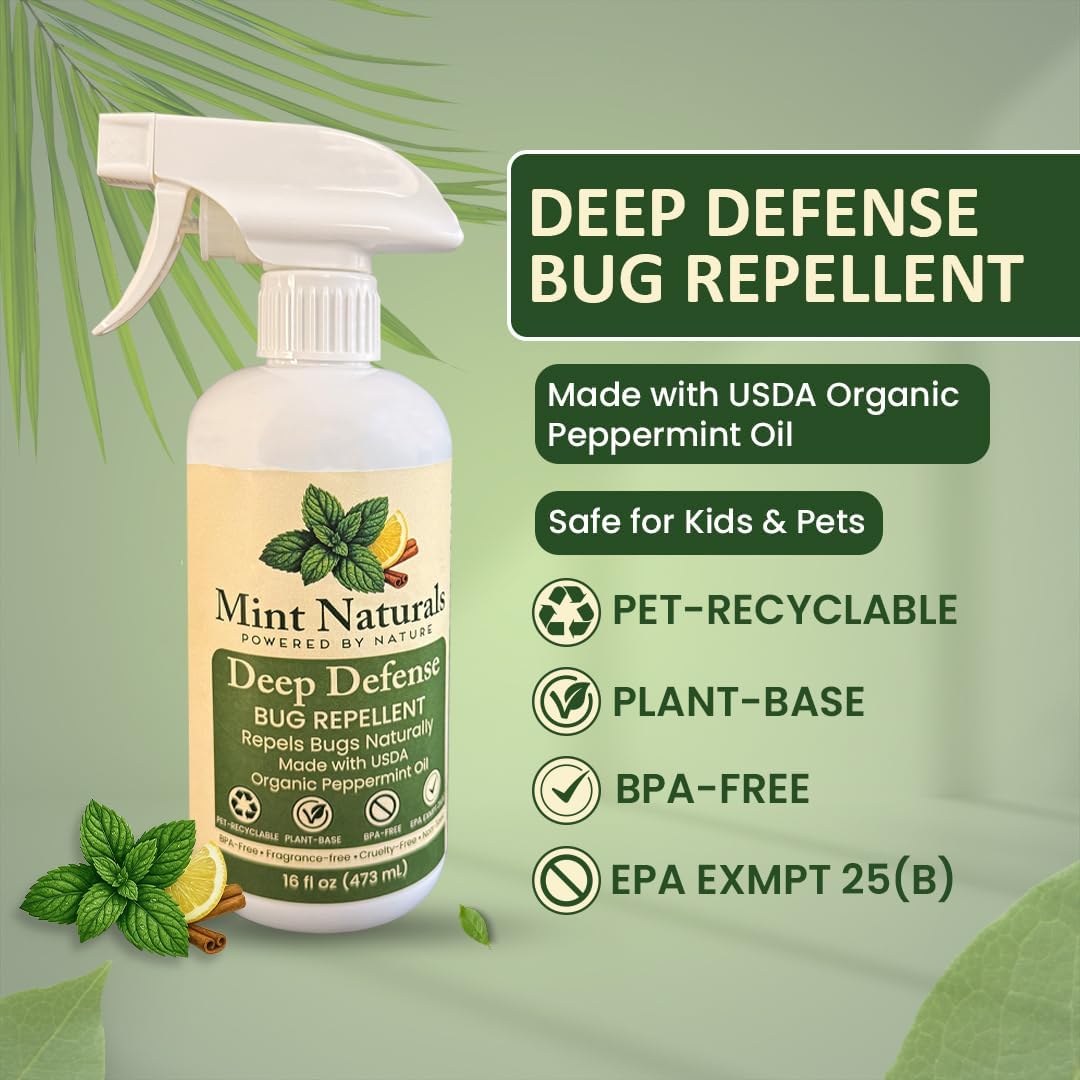 Deep Defense – Natural Bug Spray & Indoor/Outdoor Insect Repellent, Peppermint Oil Formula for Spiders, Ants, Roaches & Crawling Pests – 16oz Made in USA